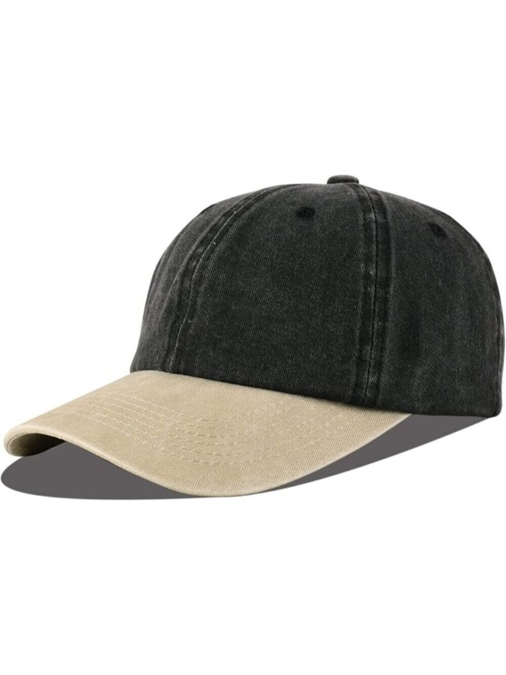 Unisex Black With Khaki Baseball Cap Cotton Soft Fit Washed Denim Adjustable Hat